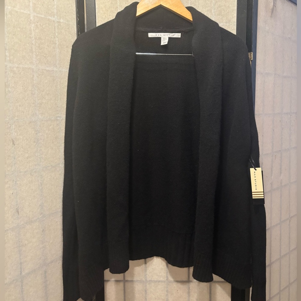 MAX STUDIO LUXURY YARNS NWT Yak Wool Blend Open Shawl Collar Cardigan Sweater